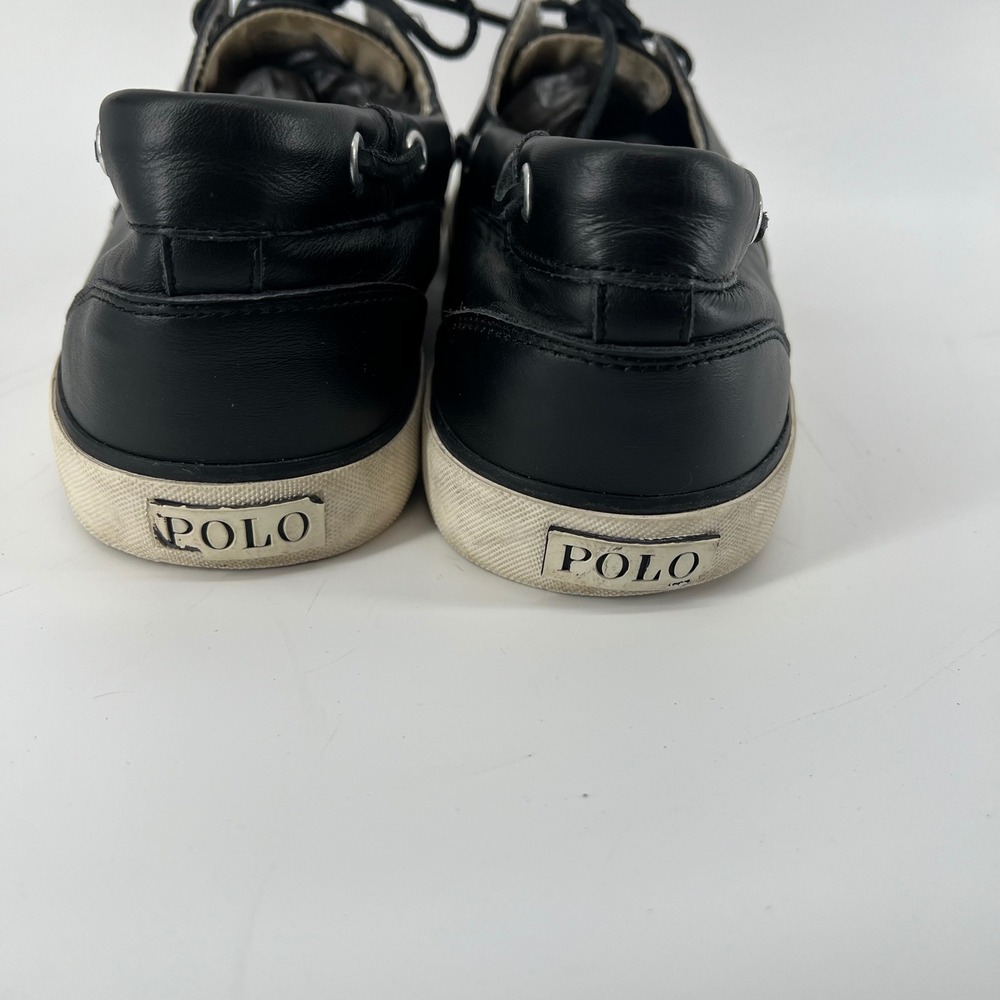 Polo Ralph Lauren Sander Mens 14D Black Leather Boat Shoes Sneakers 0200001087 - Picture 4 of 10